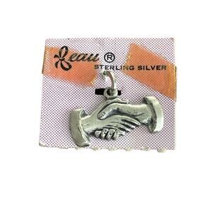Vintage Beaucraft Beau Sterling Silver Handshake Friends Charm 3D New Old Stock